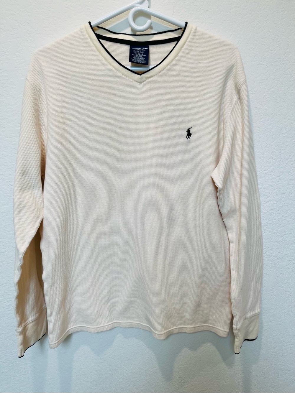 Polo by Ralph Lauren Men's Cream V-Neck Cotton Sleepwear or Steetwear Crewneck - Picture 2 of 6